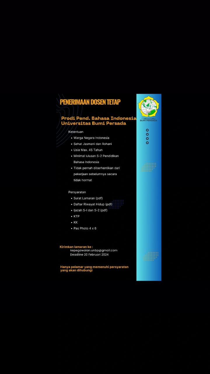 Pengumuman Penerimaan Dosen Tetap Program Studi Pendidikan Bahasa Indonesia
